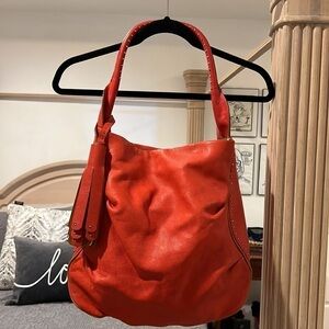 OR YANY Womens Orange Leather With Decorative Studs Shoulder Bag